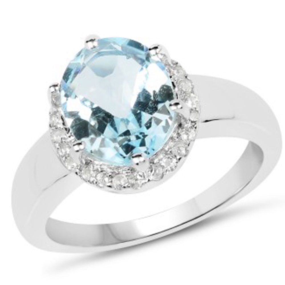 NWOT 3.25 CTW Blue Topaz•0.22 CTW White Topaz•Sterling Silver Designer Ring